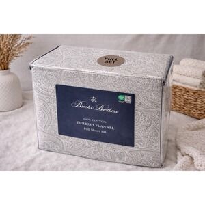 New Brooks Brothers Luxury Turkish Cotton Flannel Sheet Set Gray White Size Full